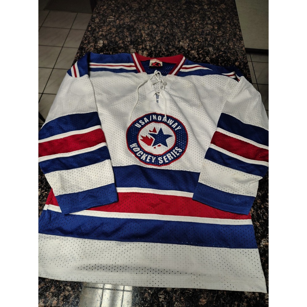 Vintage K1 Sportswear USA Norway Hockey Series Jersey Mens Medium White Blue Red